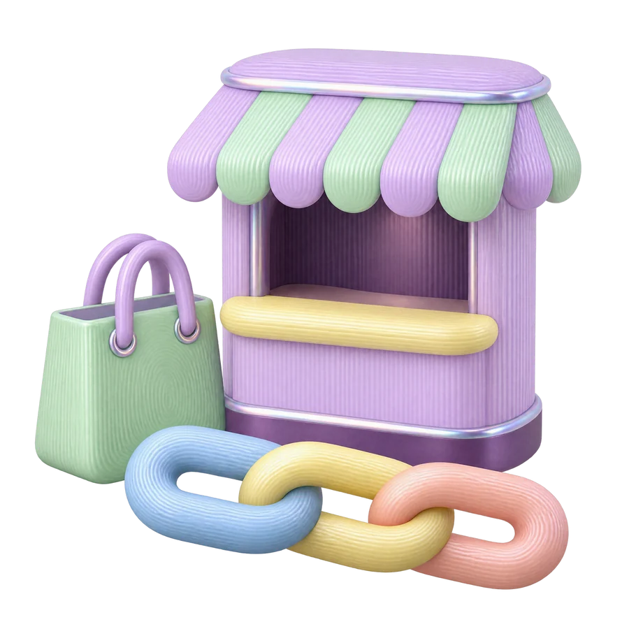 3D‑магазинчик с навесом, пакетом и цепью