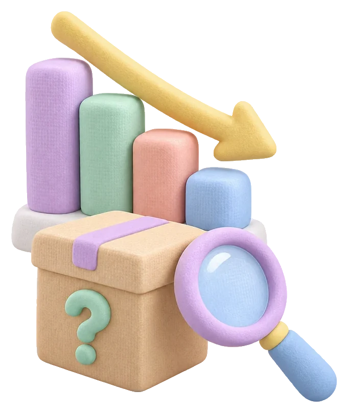 3D-график вниз, коробка и лупа
